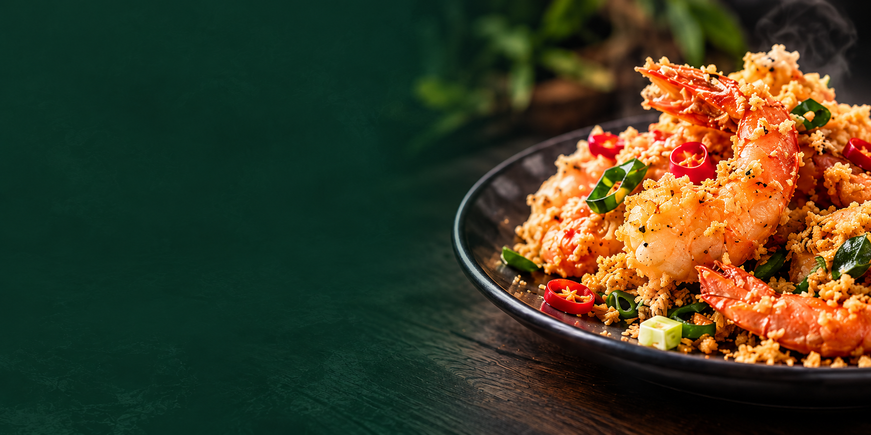 Illustration of golden cereal butter prawns